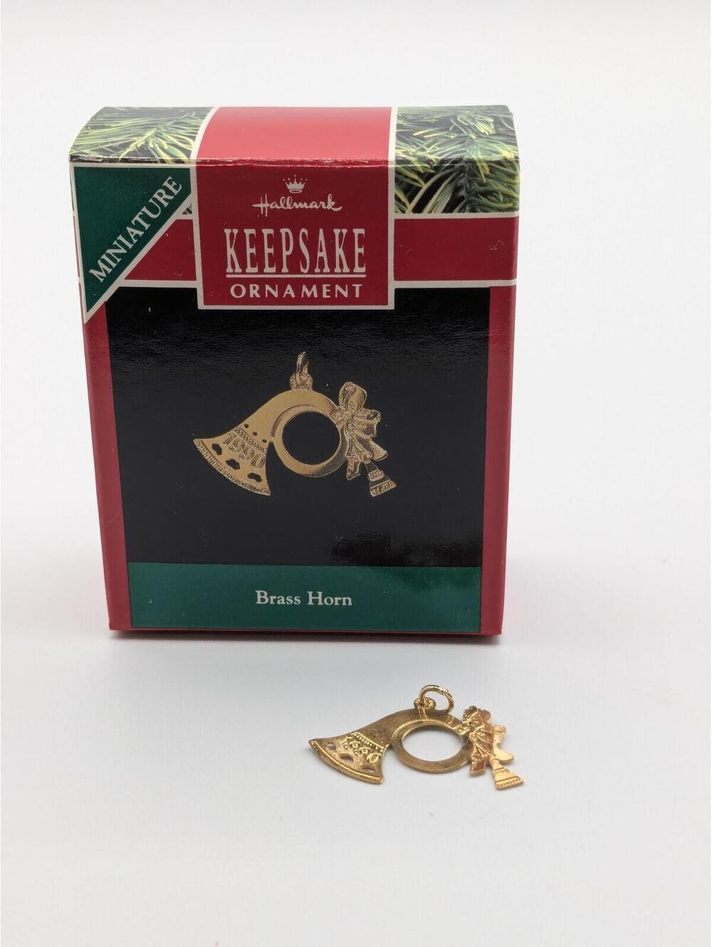 Hallmark Keepsake Brass Horn Miniature Ornament 1990, New in Box